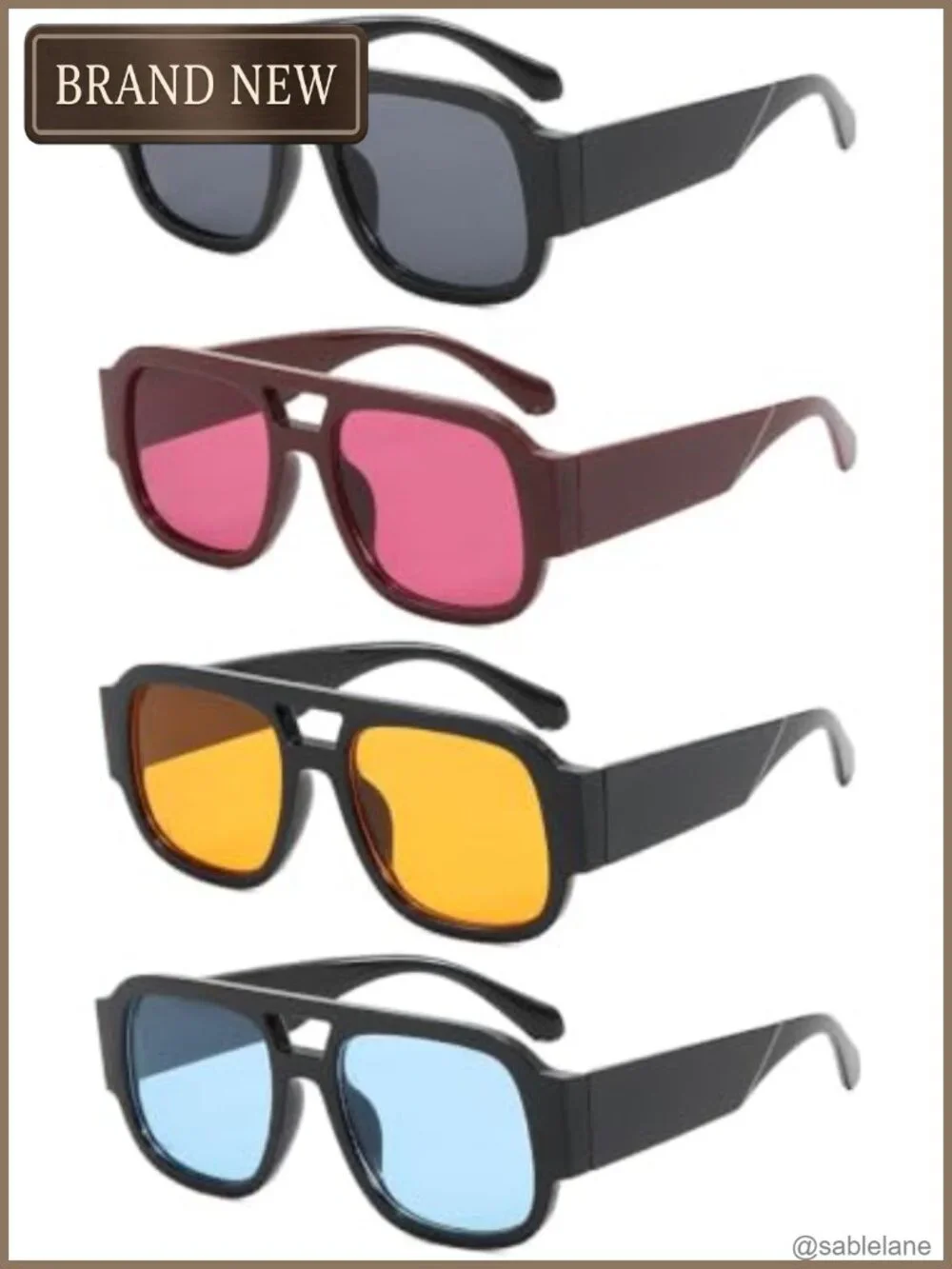 Set of 4 Oversized Retro Square Aviator Sunglasses UV400 Protection